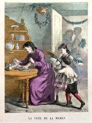 La Fete de la Maman, Illustration aus Beaux Jours et Fetes des Petits Enfants von A. des Tilleuls, späte 19. Jahrhundert